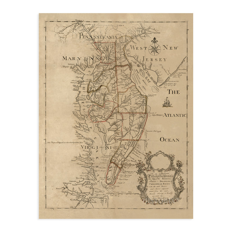 1786, péninsule entre le Delaware et la baie de Chesapeake, affiche d'art mural sur papier, H 24 po x l 18 po x P 0,1 po