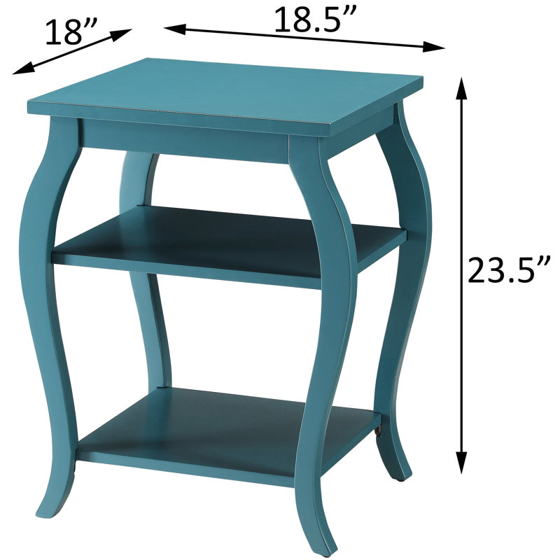 Table d'appoint turquoise à deux étagères, avec pieds stables et plateau carré, idéale pour ranger les objets décoratifs à la maison. Étagères ouvertes et élégants pieds en bois, un élément de décoration parfait pour la pièce principale.