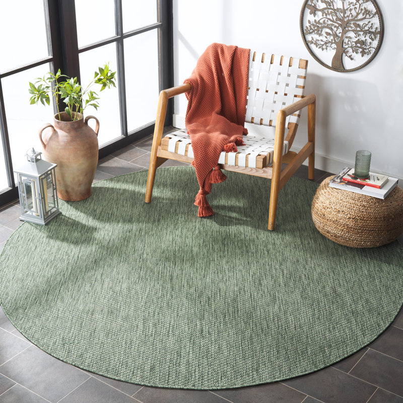 Tapis intérieur / extérieur vert Brihana 260, Rond 6 pi 7 po