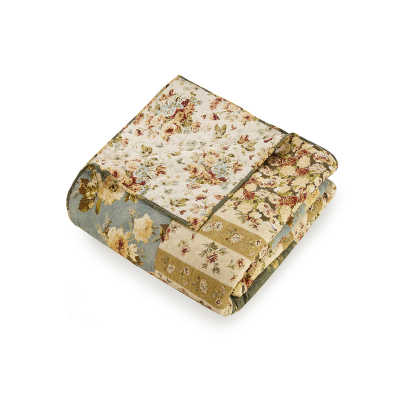 Full Blue Cotton Reversible Quilt Set with Shams