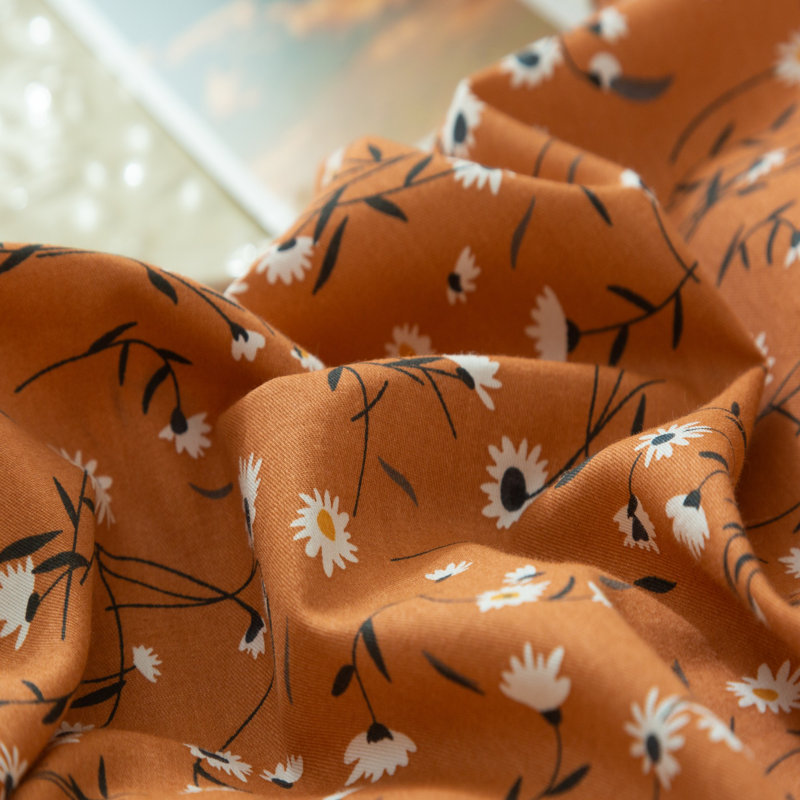 Cotton Floral Print Duvet Cover Set, Orange/Floral, Full Duvet Cover + 2 Full Pillowcases