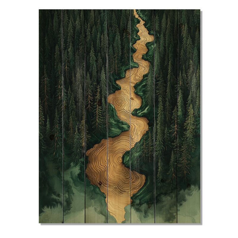 Forest River Of Emerald Crystal IV - Forest Wood Wall Art - On Natural Pine Wood, 20" H x 10" W x 0.78" D