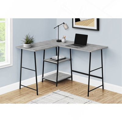 Bureau d'ordinateur, bureau personnel, coin, tablettes de rangement, L 48 po, forme en L, travail, ordinateur portable, stratifié gris, métal noir, contemporain
