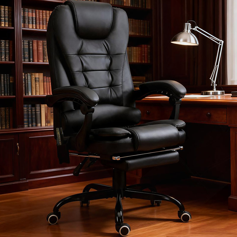 Fauteuil de massage inclinable à dossier haut avec support lombaire, repose-pieds, dossier inclinable, hauteur réglable, Noir