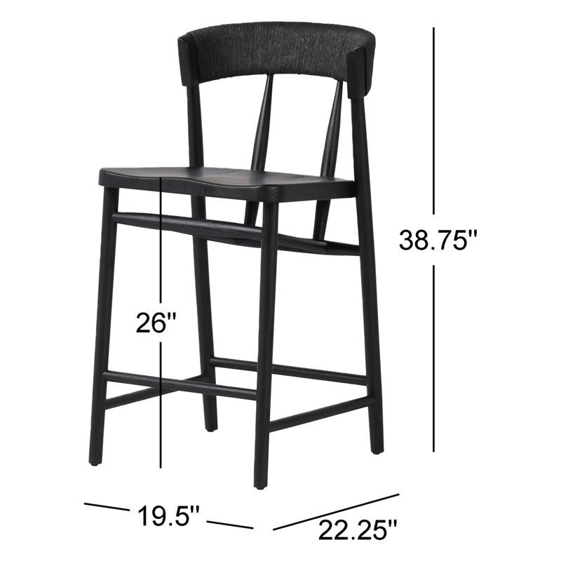 Buxton Solid Wood Bar Stool, Black, Counter Stool (26" Seat Height)
