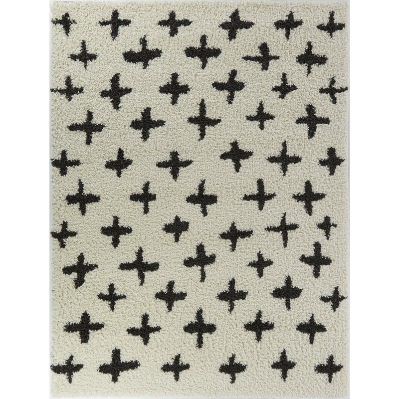 Tapis géométrique crème / noir Carris, Rectangle 7 pi 10 po x 10 pi