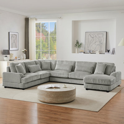 129" Oversized Sectional Sofa U-Shaped Sofa Couch Modern Sofa Upholstered In Soft Corduroy With A Chaise Lounge For Living Room, Grey