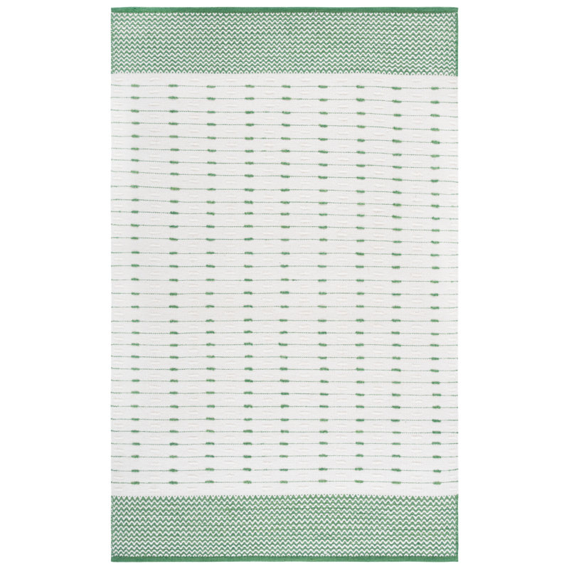 Martha Stewart 9625 Hand Woven Wool/Cotton Geometric Rug in Green/Ivory, Rectangle 5' x 8'