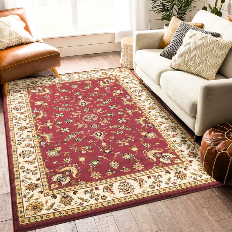 Tapis rouge de style classique 126 po x 174 po en polypropylène avec motif intégral pour une ambiance chaleureuse et une décoration profonde et large