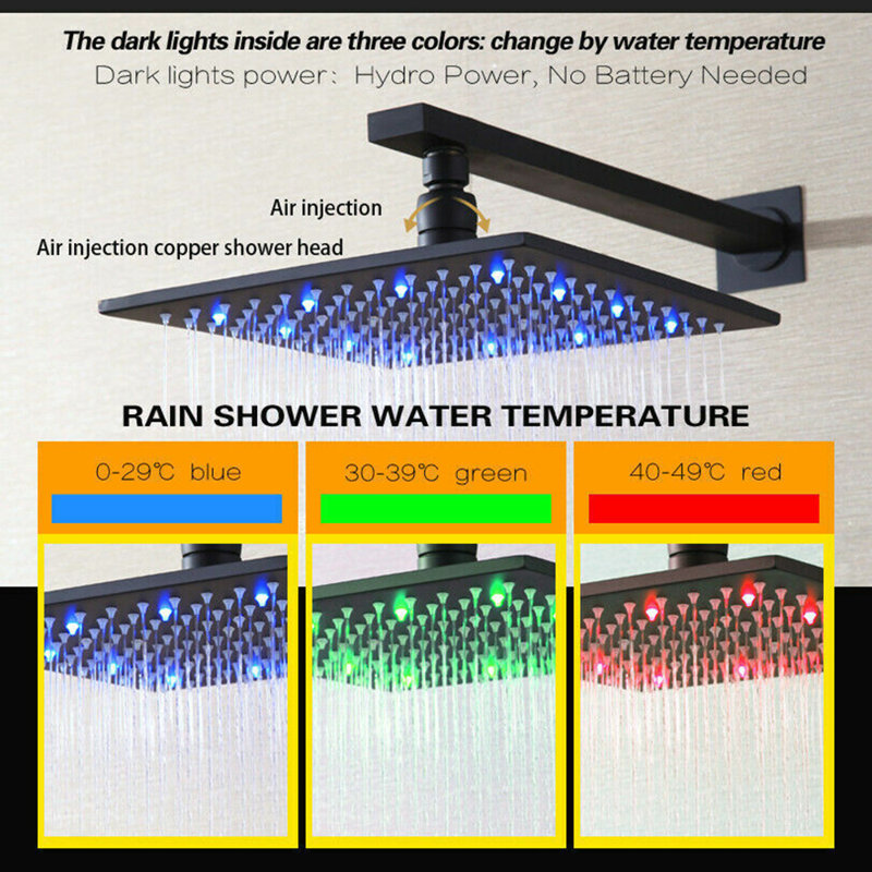 Ensemble de douche 16 "à DEL noir mat avec système de douche de pluie et douche à main