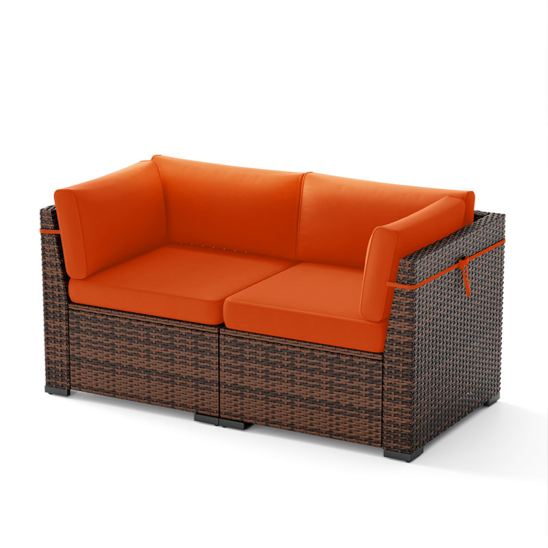 Chaise d'extérieur en osier avec coussins, Orange