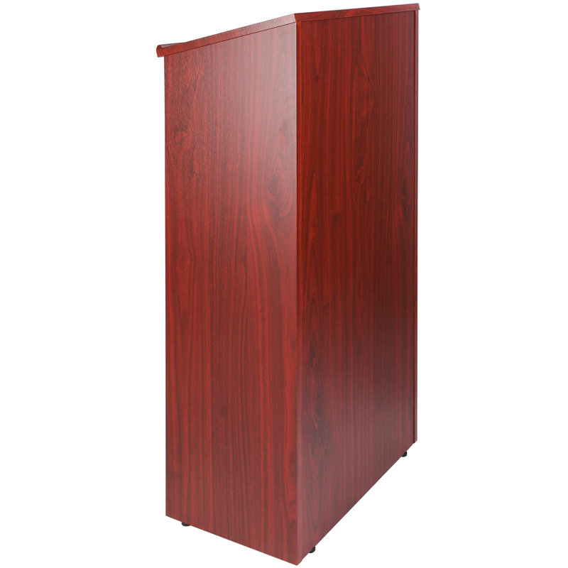Brown 47" Wood Podium Stand with Adjustable Shelves and Casters