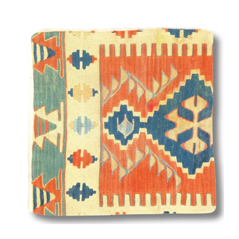 Wool Square Pillow Cover & Insert, Blue/Beige/Gold/Rust/Malibu