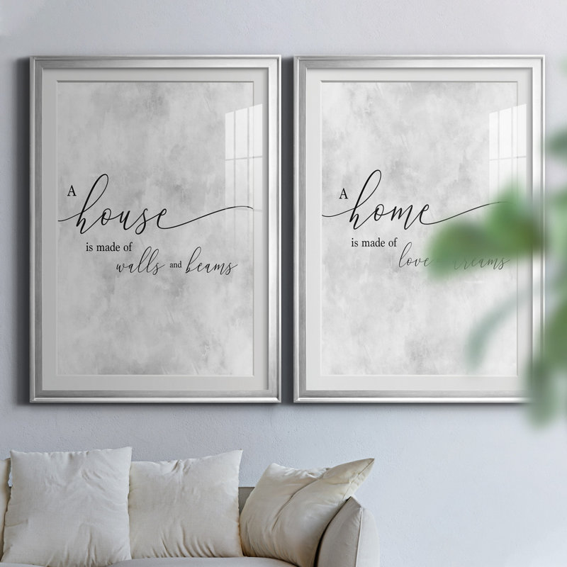 Une maison - ensemble de 2 reproductions d'art textuel, Blanc, Papier avec cadre argenté, H 26,5 po x l 73 po x P 1,5 po