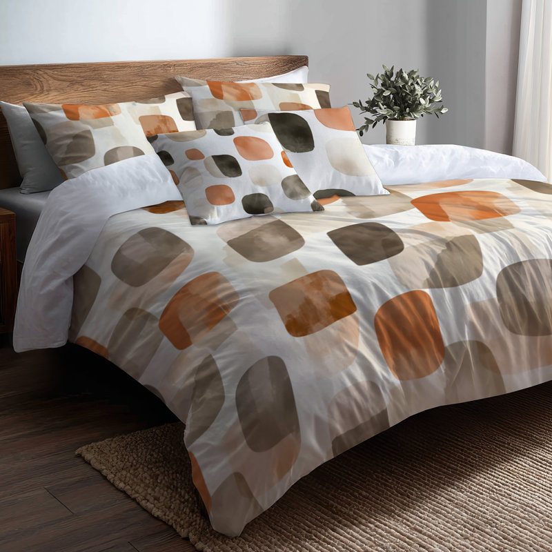 Ensemble de literie moderne 5 pièces - Ensemble de housse de couette et coussin décoratif orange chaud Shibui