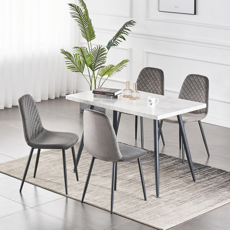 Kaylani Modern Upholstered Dining Chair, Grey Velvet, Black