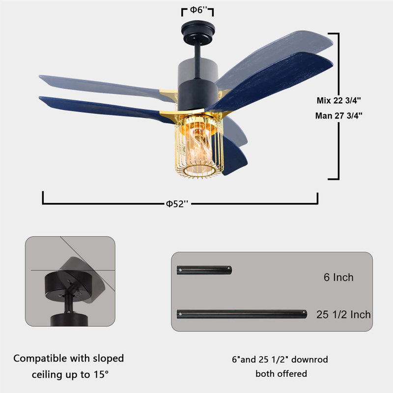 Ceiling Fan with Light Kit, Brushed Dark Blue