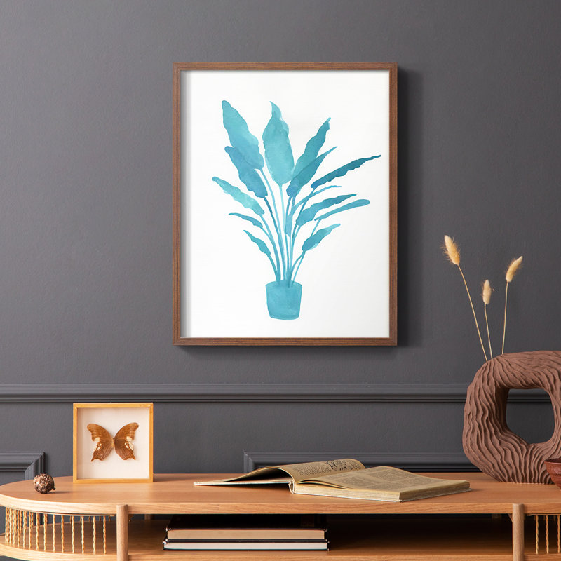 Watercolor House Plant I, reproduction encadrée - bois massif, Brun, H 28 po x l 22 po