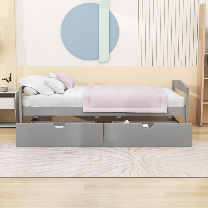 Kristle Twin 2 Drawers Wood Platform Bed, Gray