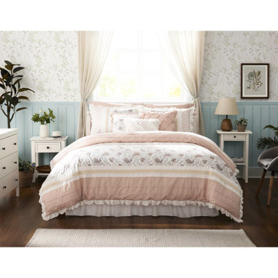 King Comforter Blush - 9 Piece Cotton With Textured Fabric For Bedroom Chenille Texture