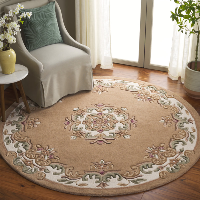 Stenger Hand Tufted Wool/Cotton Floral Rug in Ivory/Beige, Round 6'