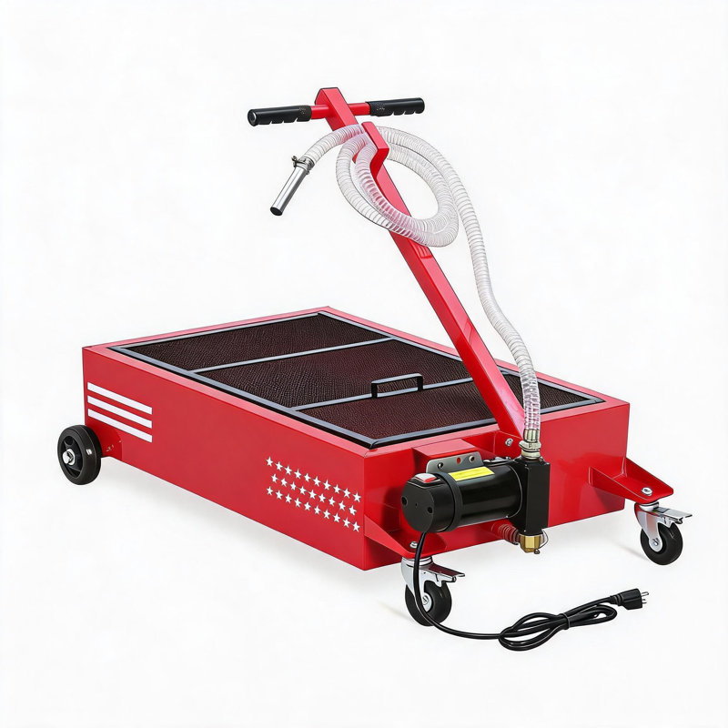 Pompe manuelle de vidange d'huile à profil bas de 15 gallons, évacuateur de fluides roulant, tuyau de 2,5 m et poignée pliable, rouge avec pompe électrique 110 V