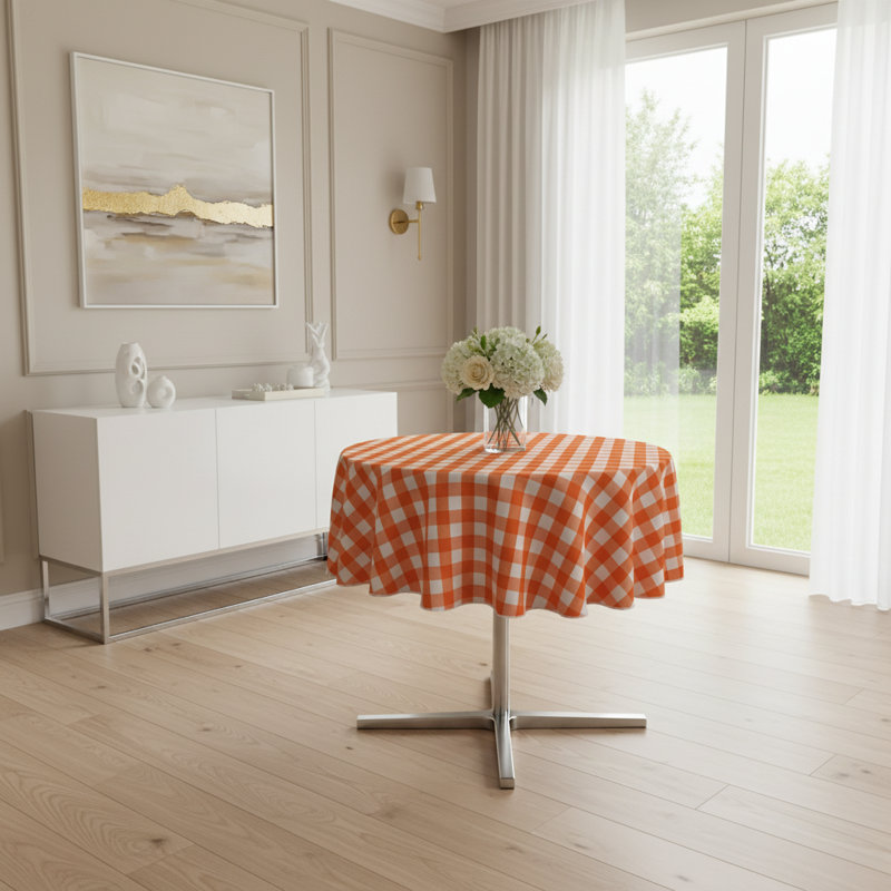 Nappe Joice, Rond 50 po, Blanc et Orange