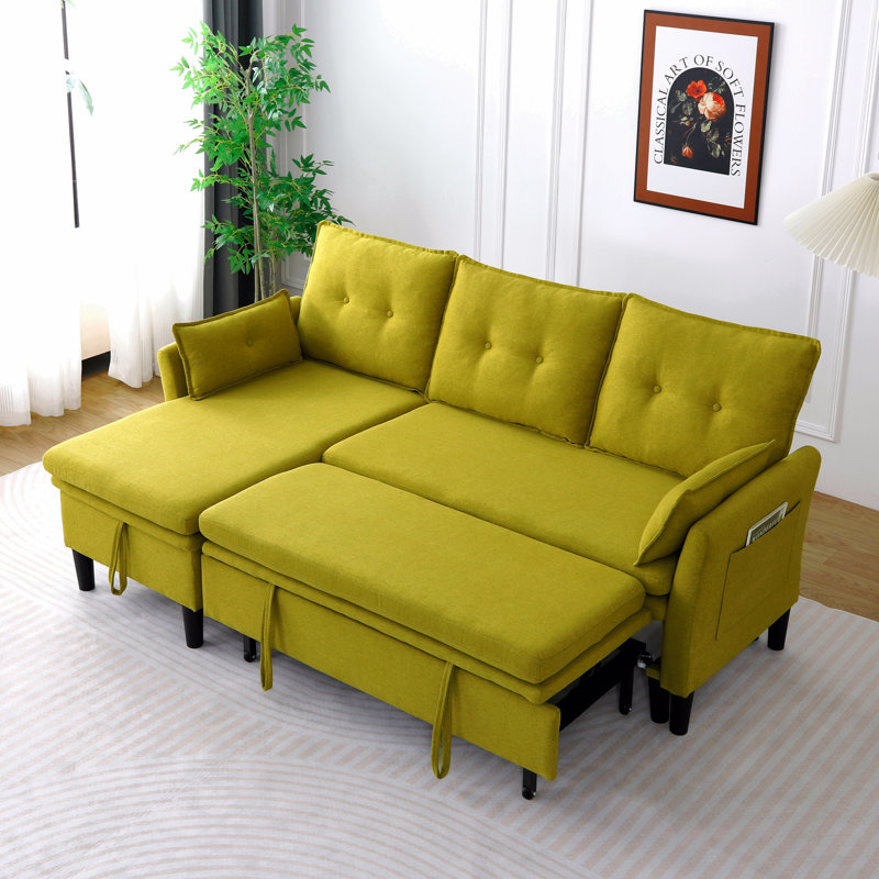 L-Shaped Reversible Chaise Sectional Sofa With Storage - Cotton-Linen, Green