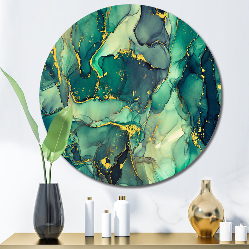 «Green Luxury Abstract Fluid Art IV», art mural moderne en métal, H 11 po x l 11 po