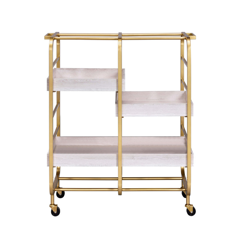 Serving Cart With Adjustable Trays For Various Settings, White/Gold