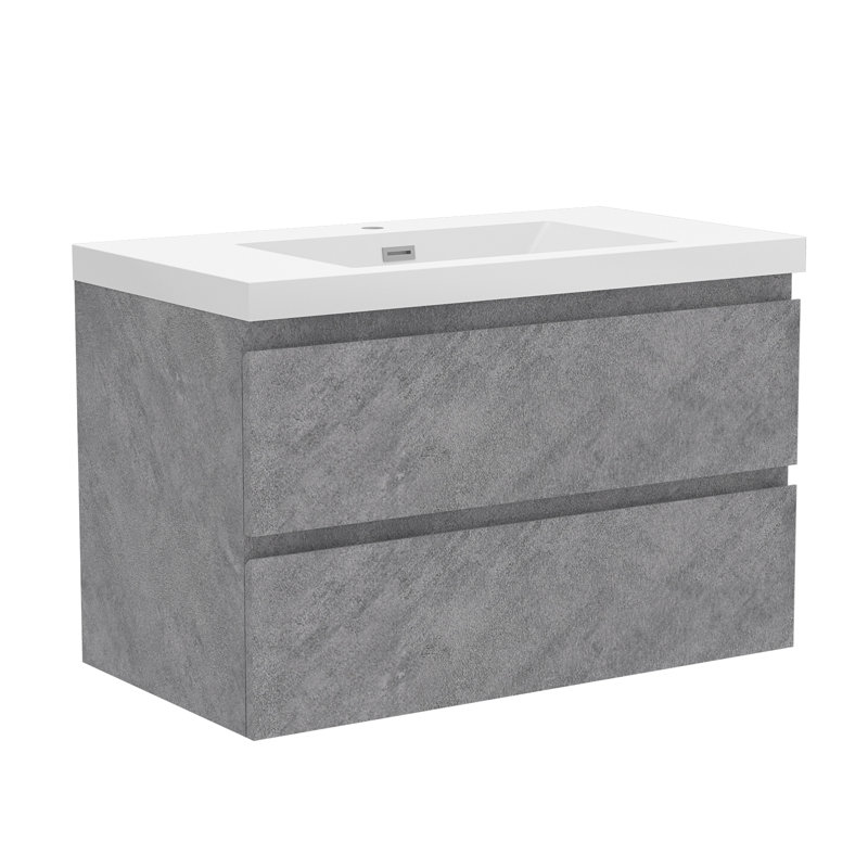Meuble-lavabo mural 36 po avec lavabo, meuble-lavabo flottant avec lavabo intégré en résine blanche, pré-assemblé, 36"