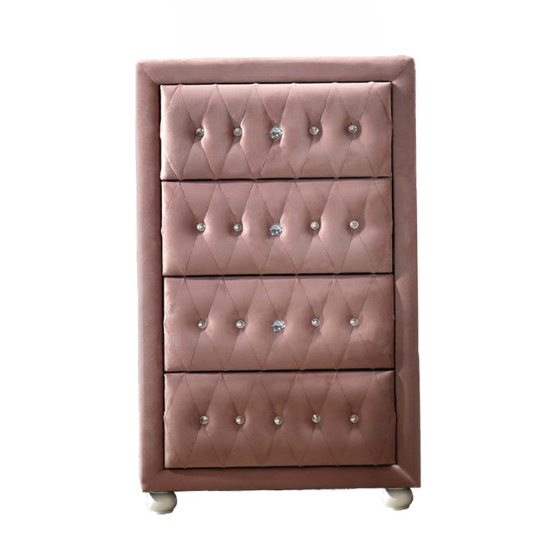 Commode 4 tiroirs Reggie, tissu rose
