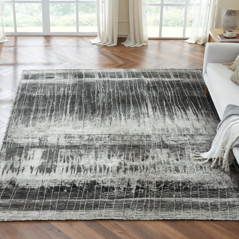 Strato Abstract Arctic Shadows Gray/White Area Rug, Rectangle 8 pi 6 po x 11 pi 6 po