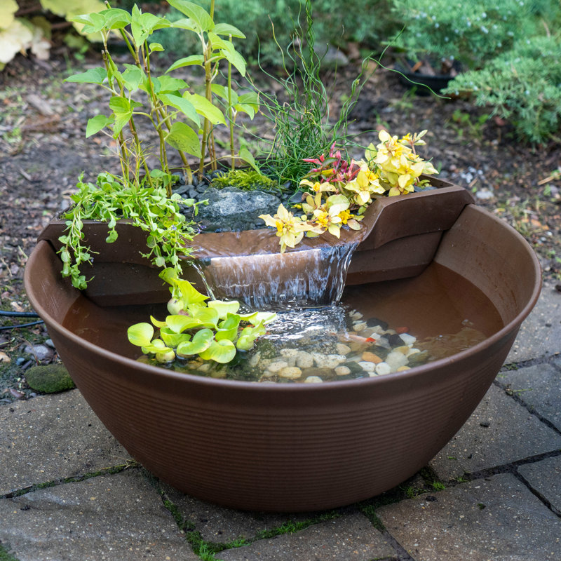 Fontaine avec lumière et étang en résine , Gris acier