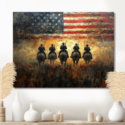 Cowboys And USA Flag Of Civil War - USA Print On Metal