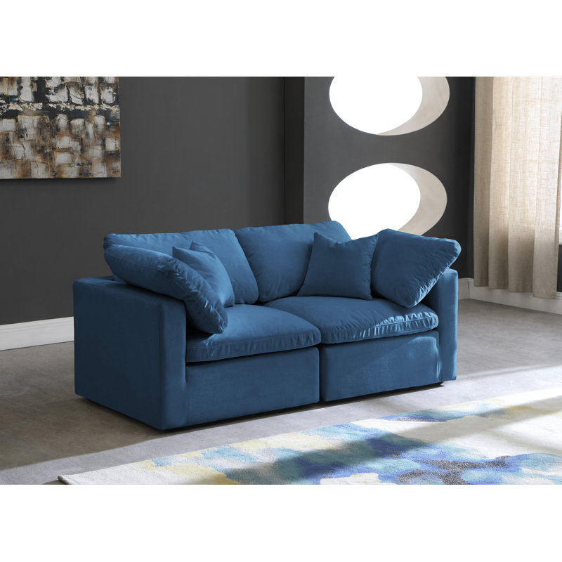 Causeuse modulaire en velours à accoudoirs carrés 70 po Atis, Velours marine