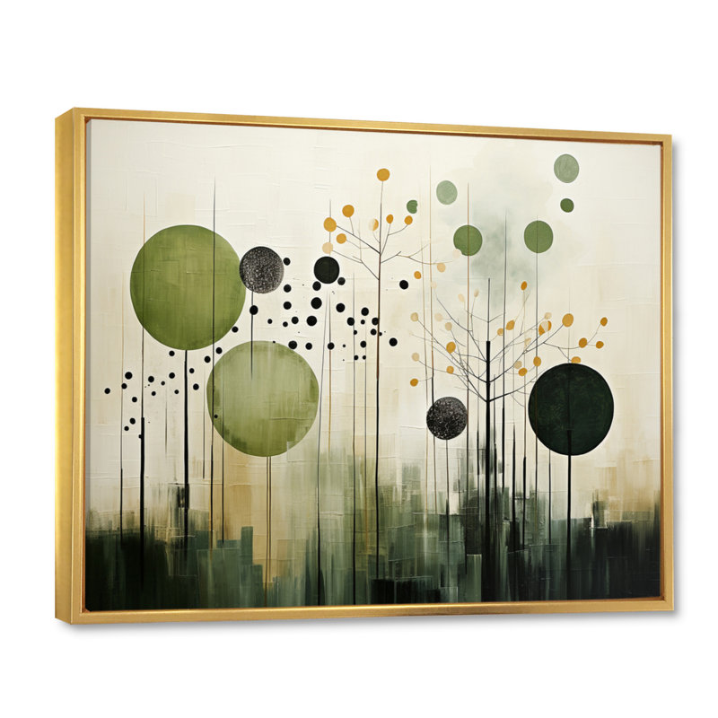 Vert, beige, scandinave moderne scandinave I - art mural moderne-scandinave, H 12 po x l 20 po x P 1 po, Cadre flottant doré