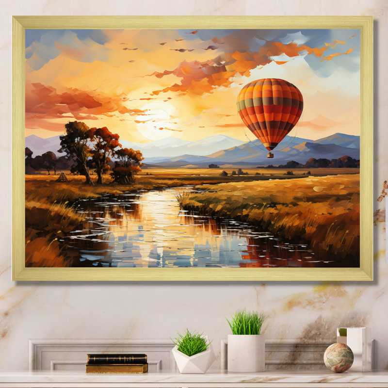 Red Red Air Ballon II - montgolfière, reproduction d'art sur toile, H 34 po x l 44 po x P 1,5 po, Encadrement doré