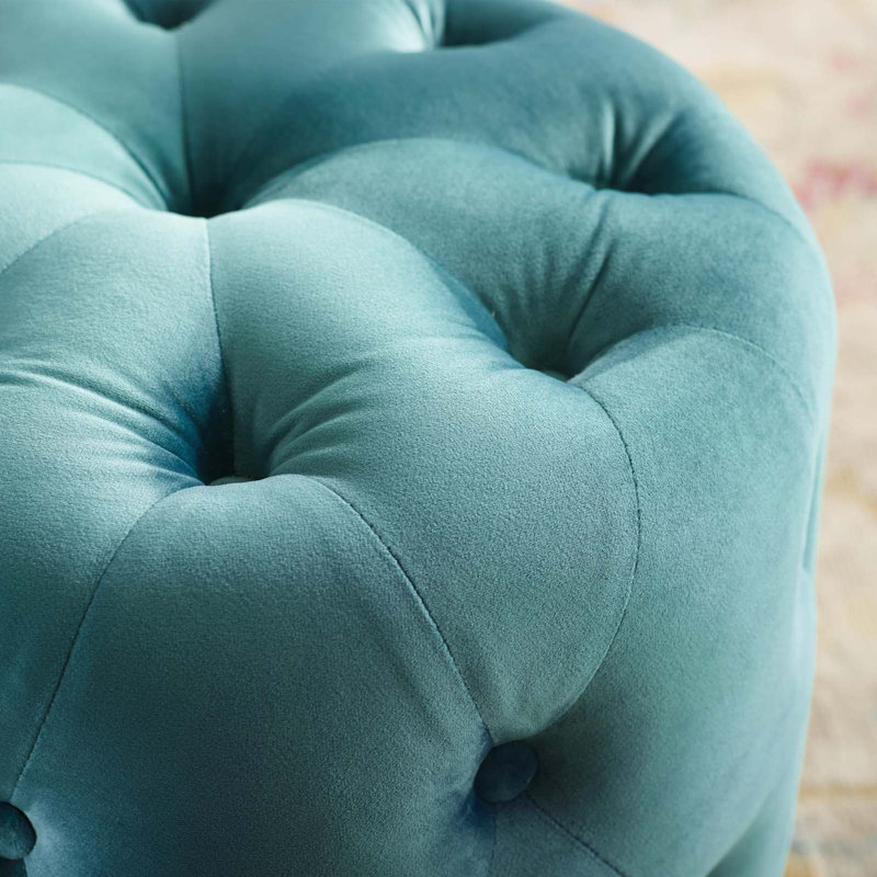 Modway Amour Tufted Button Round Performance Velvet Ottoman, Sea Blue