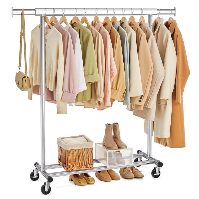 Bonville Adjustable Rolling Clothing Rack, Silver