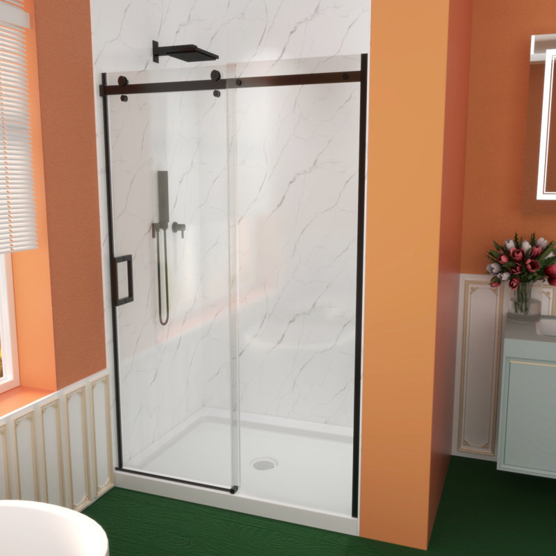 Porte de douche coulissante de qualité supérieure, l 48 po x H 74 po, largeur réglable 46 à 48 po, verre trempé 5/16 po