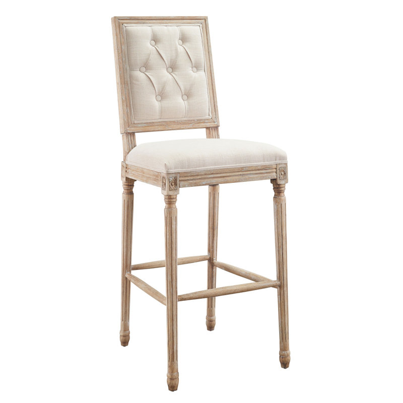Tabouret de bar transitionnel en bois à dossier carré touffeté