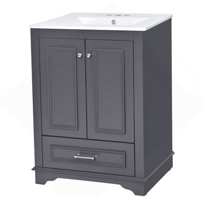 24'' Bathroom Vanity with Ceramic Sink Combo, Modern Freestanding Storage Cabinet  with Handles,  Soft Closing Doors