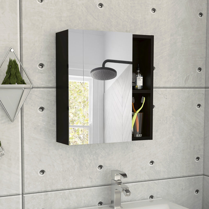 Armoire à pharmacie avec miroir Labelle, cinq tablettes internes, une porte - noir, Noir