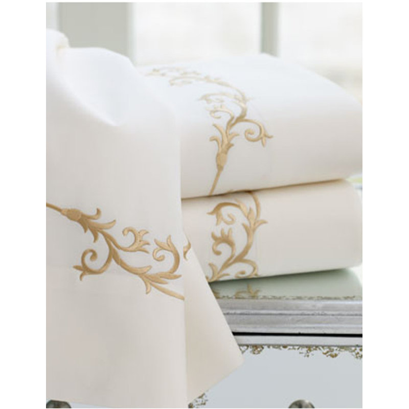 Tuscany 100% Cotton Percale Floral Flat Sheet, King, Gold