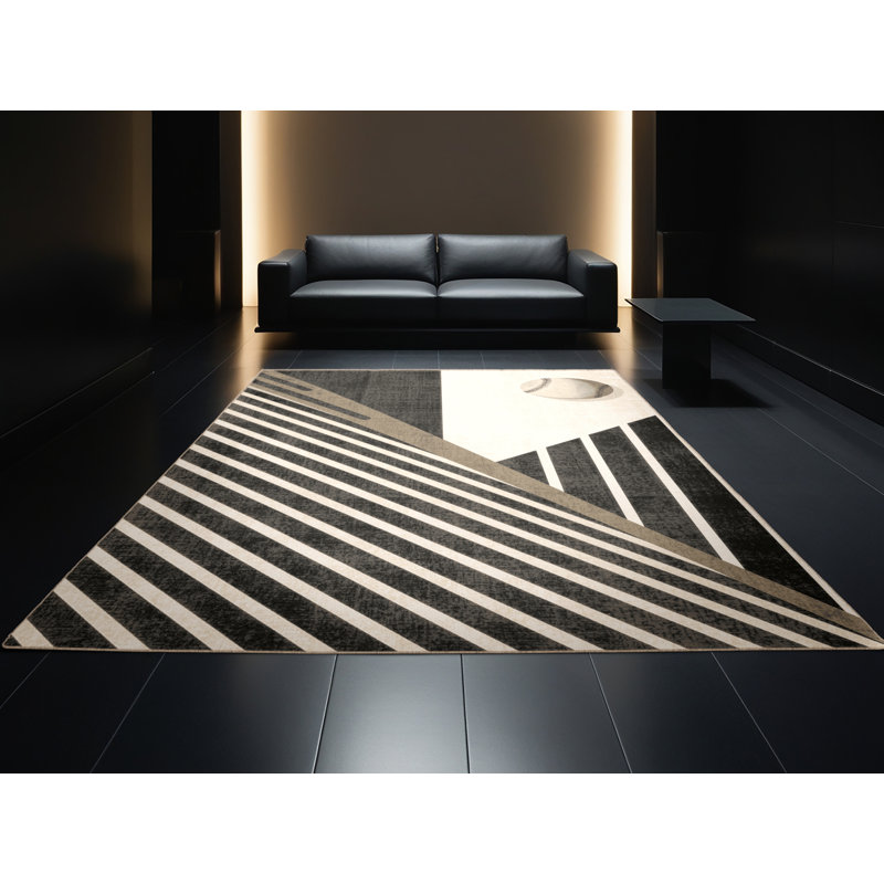 Tapis rayé noir doux et moelleux, 4 x 6