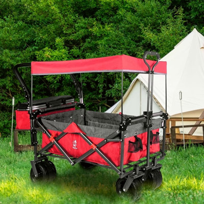 Collapsible Wagon 140L Wagons Carts Foldable With Removable Canopy, Folding Wagon Cart With Wheels For All-Terrain With Brake, Foldable Wagon With Coo