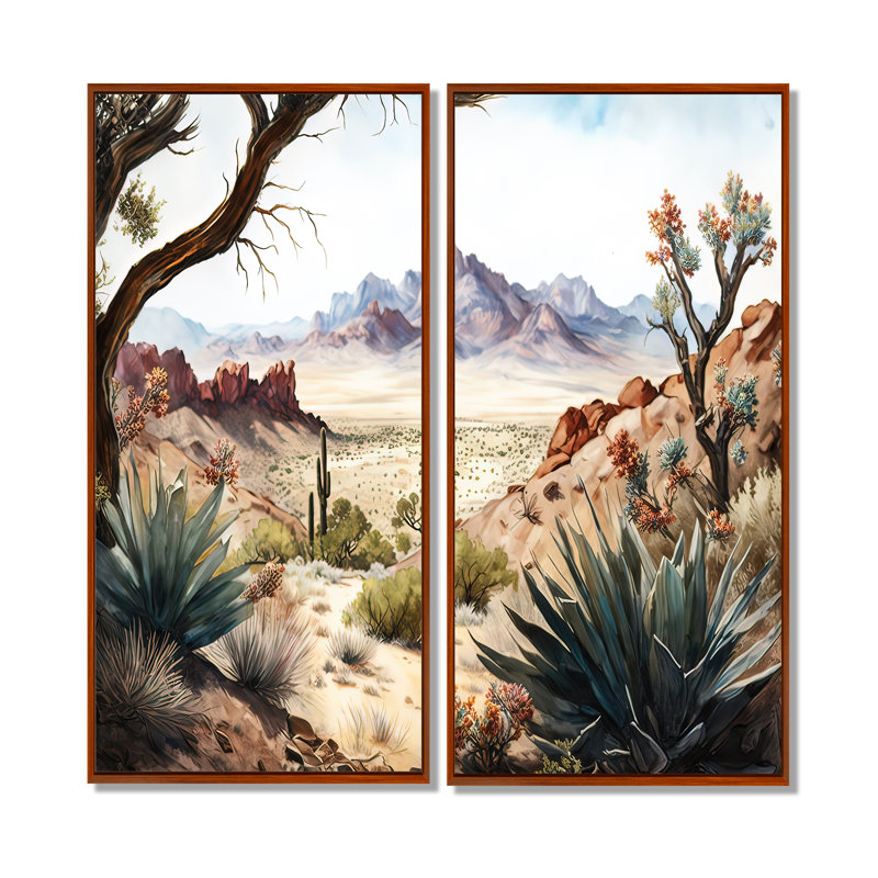 Arizona Desert Scenery III - Décoration murale verte 2 pièces, H 20 po x l 24 po, Impression encadrée flottante, Brun
