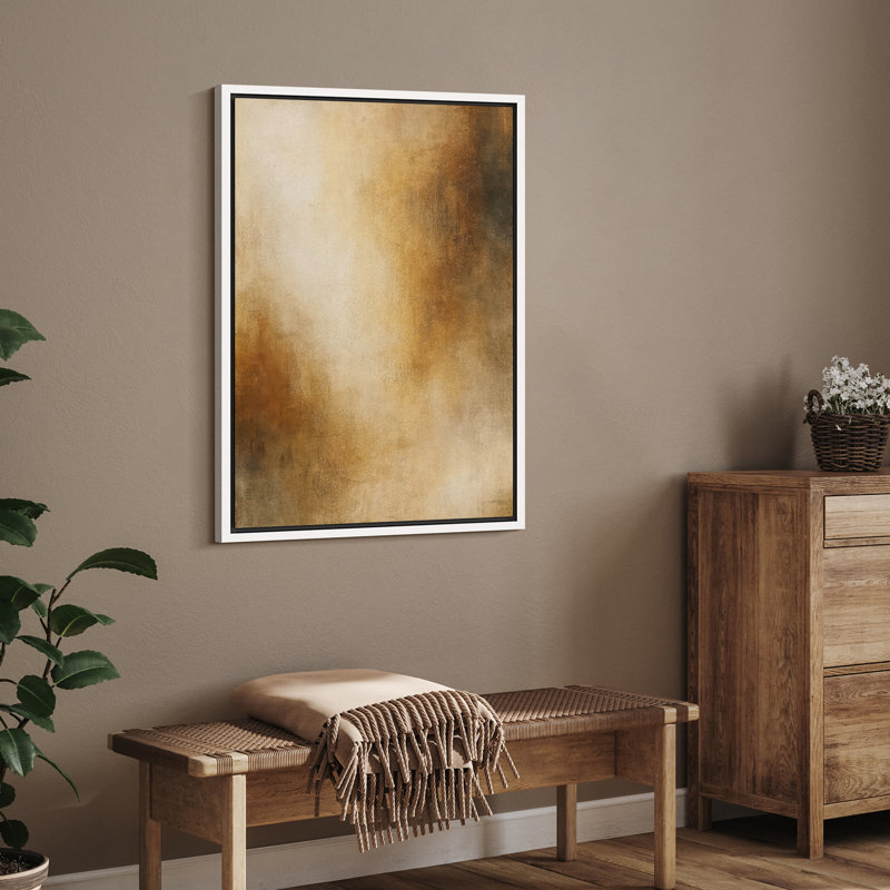 Art mural encadré, impression abstraite beige sur fond brun pour la décoration de salon, H 24 po x l 16 po, Blanc