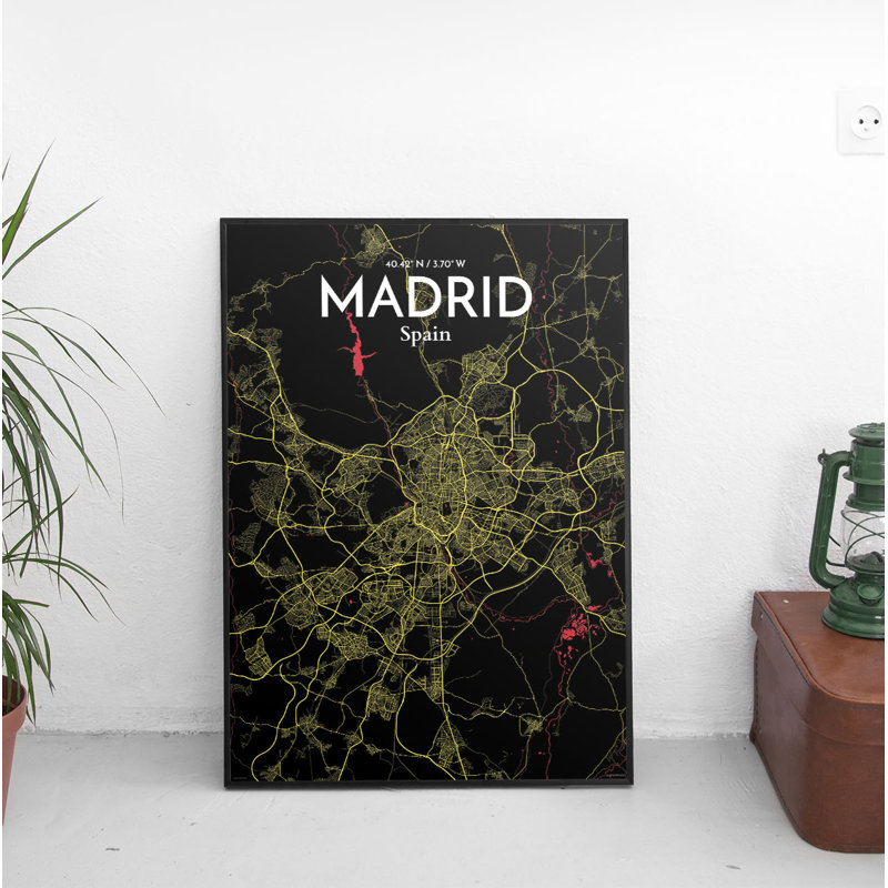 Madrid City Map 1 Piece Wall Art, 43.2cm H x 27.9cm W x 0.13cm D
